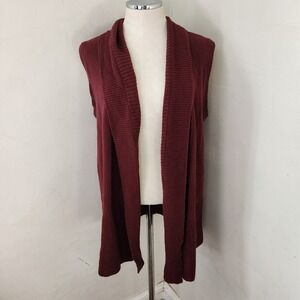Ann Taylor Burgundy Shawl Collar Open Front Knit Cardigan Vest Womens Large